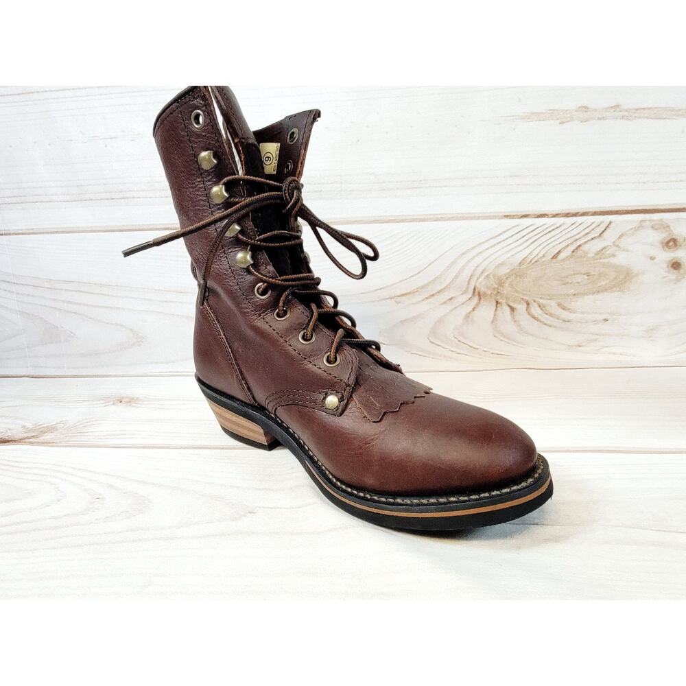 AdTec Brown Leather Kiltie Packer Western Boot Childrens Size 6 Like New - Picture 15 of 16